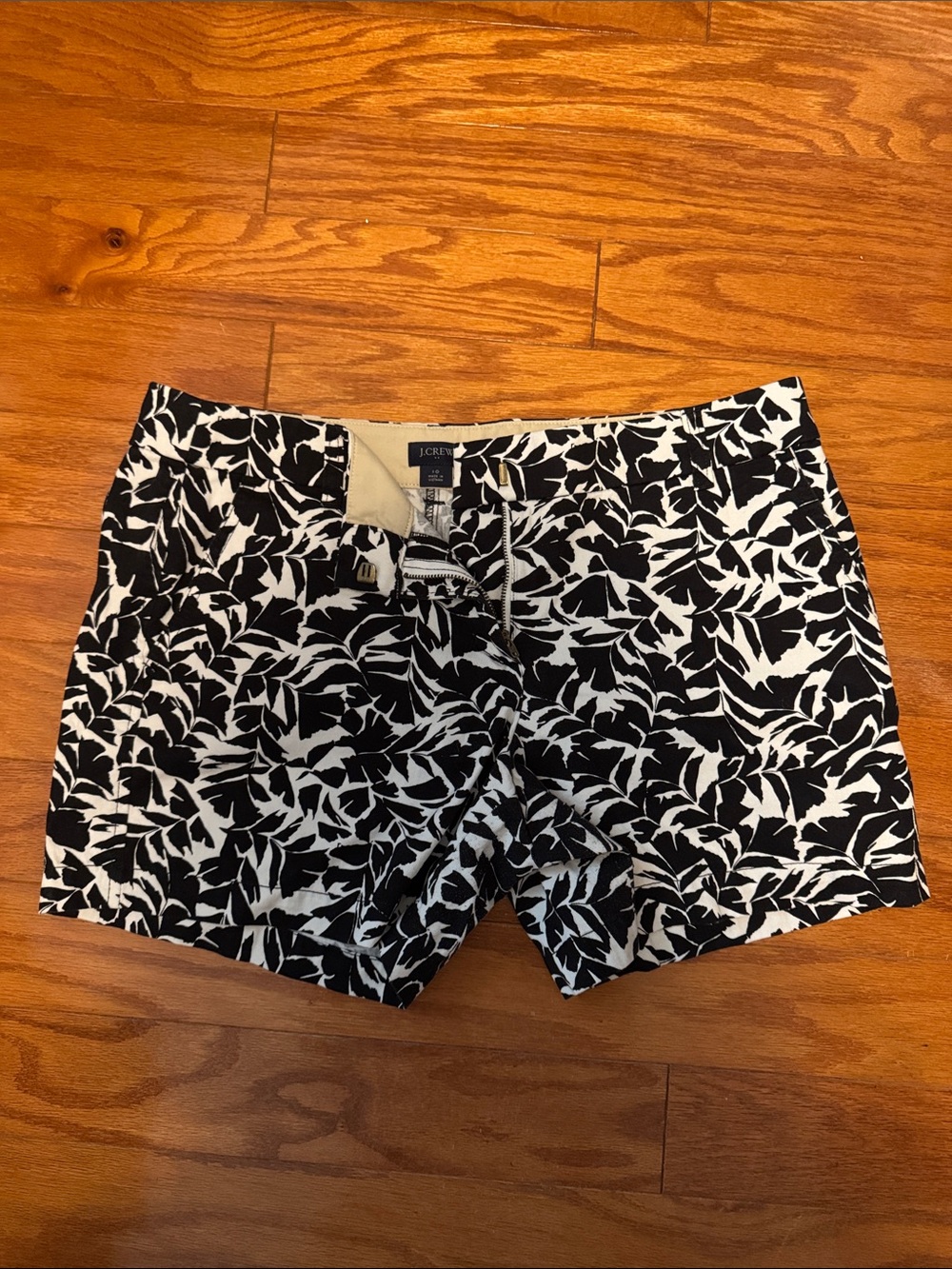 J. Crew Black & White Leaf-Print Bermuda Shorts